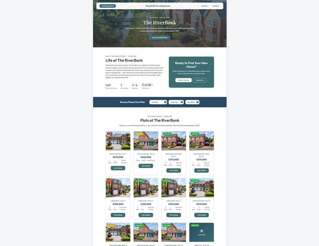 RiverBank interactive site plan and plot list filtered by property type, price and status