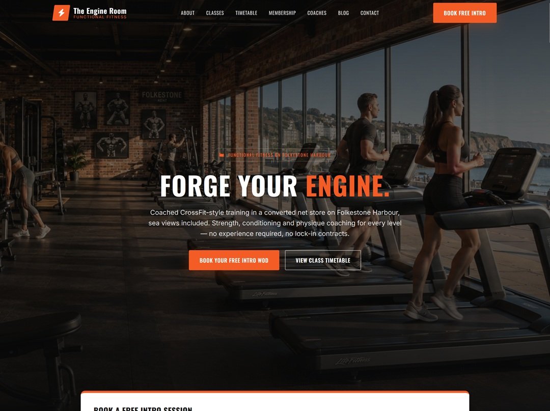 The Engine Room — functional fitness gym website with class booking and staff dashboard by Kentmedia